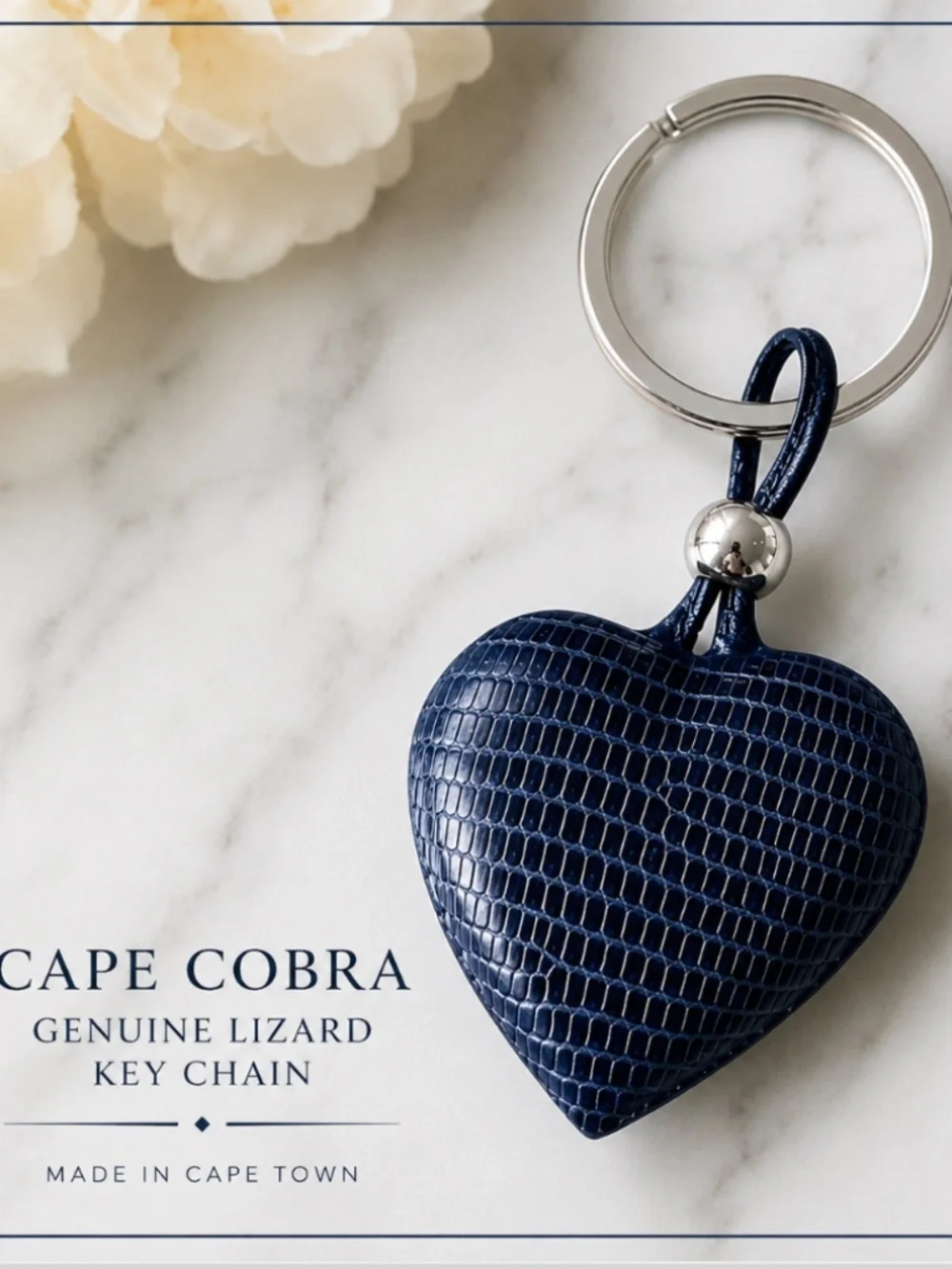 NEW Cape Cobra Genuine Lizard Heart Keyring – Blue | New, Handcrafted Luxury